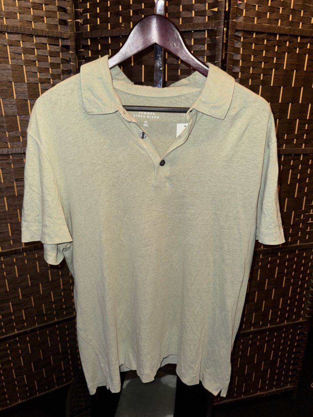 A&F Men's Linen-Blend Polo Shirt - Sage Green size XL